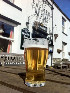 Yorkshire Dales Muker Silver beer outside the farmers arms