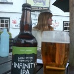 Coniston Infinity IPA and Olivers light ale outside the black bull